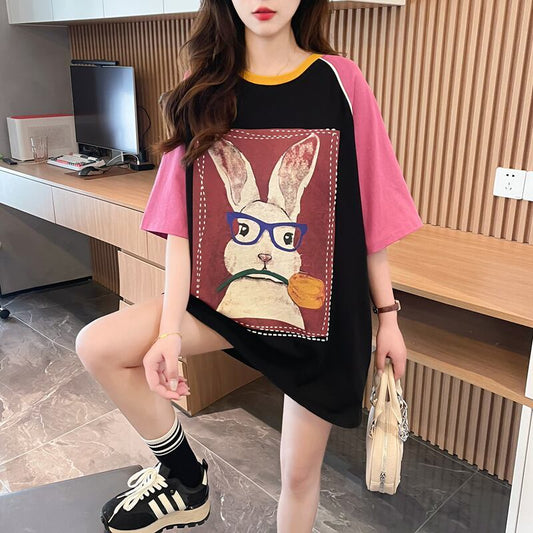 絶対欲しい プリント 個性派 切り替え 全2色 半袖 Tシャツ ＜F-8545＞