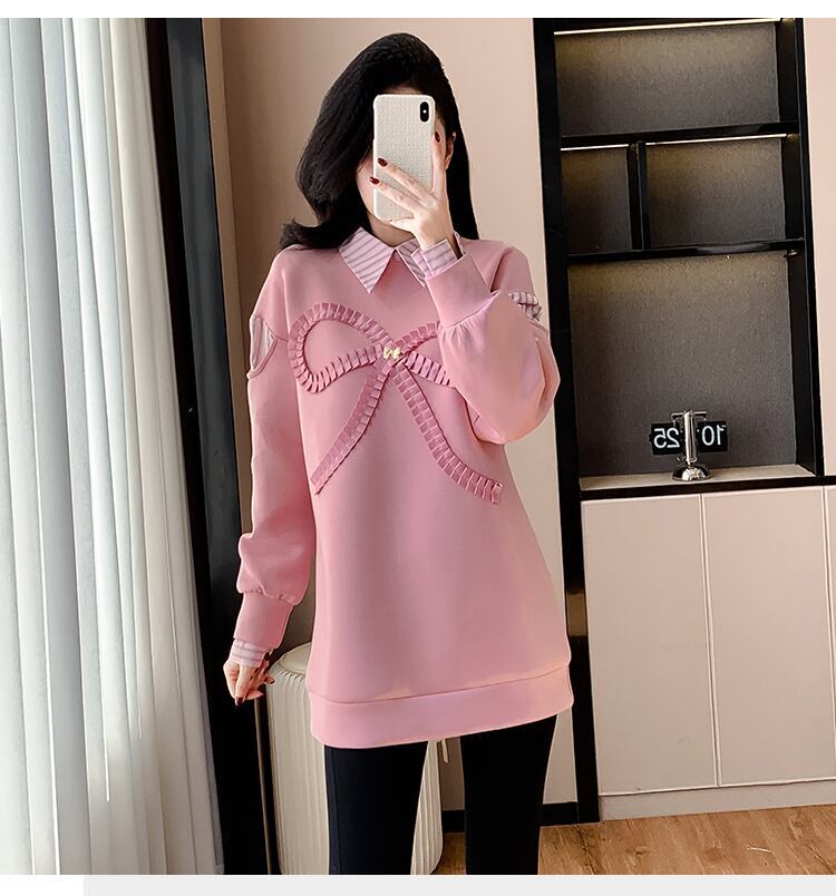 好感度UP レイヤード風 柔らかくて優しい印象 切り替え プラスベルベット 全3色 スウェット＜F-9809＞