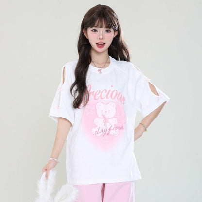 着回し力抜群 レース スウィートプリント 全2色 半袖Tシャツ ＜F-8711＞
