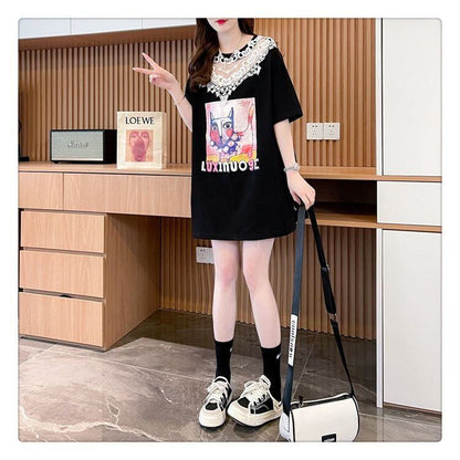 新商品 透かし彫り キュート レース 切り替え ゆったり 半袖Tシャツ＜F-8472＞