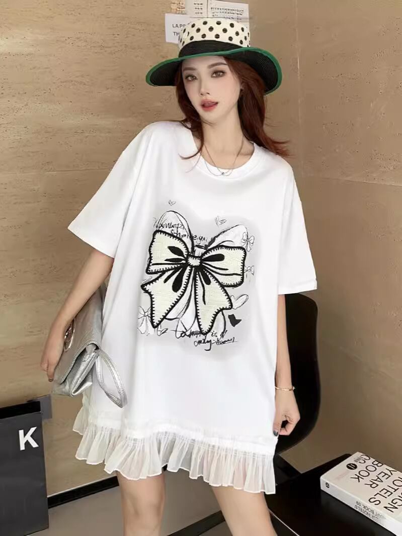 今季マストバイ プリントゆったり 切り替え 半袖Tシャツ 全4色＜F-8256＞