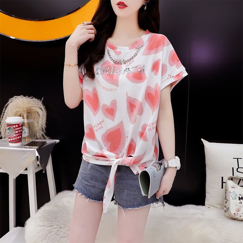 ゆったり感アップ 3色選択可 オシャレ度満点 プリント Tシャツ カットソー＜F-3100＞