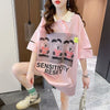 夏新作 アルファベットプリント POLOネック ロング Tシャツ ゆったりワンピース ＜F-3038＞