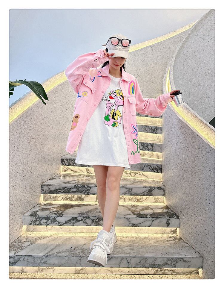 売り切れ必至 韓国風ファッション 上質 アバンギャルド プリント デニム Tシャツ ＜F-9479＞