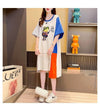 レイジーカジュアルプリント半袖Tシャツルーズデザインワンピース<2879>