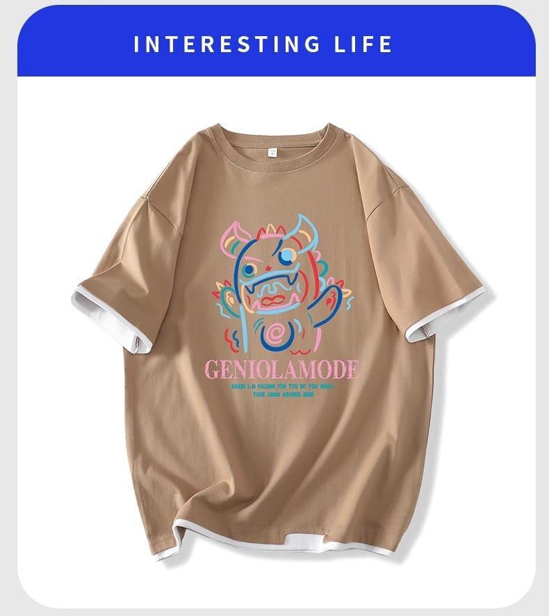 ユニセックスピュアコットン漫画プリント半袖Tシャツ<F-5115>