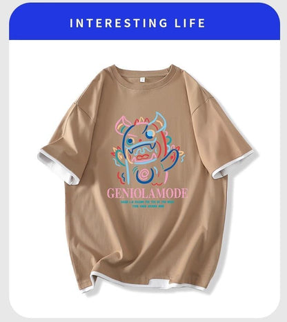 ユニセックスピュアコットン漫画プリント半袖Tシャツ<F-5115>