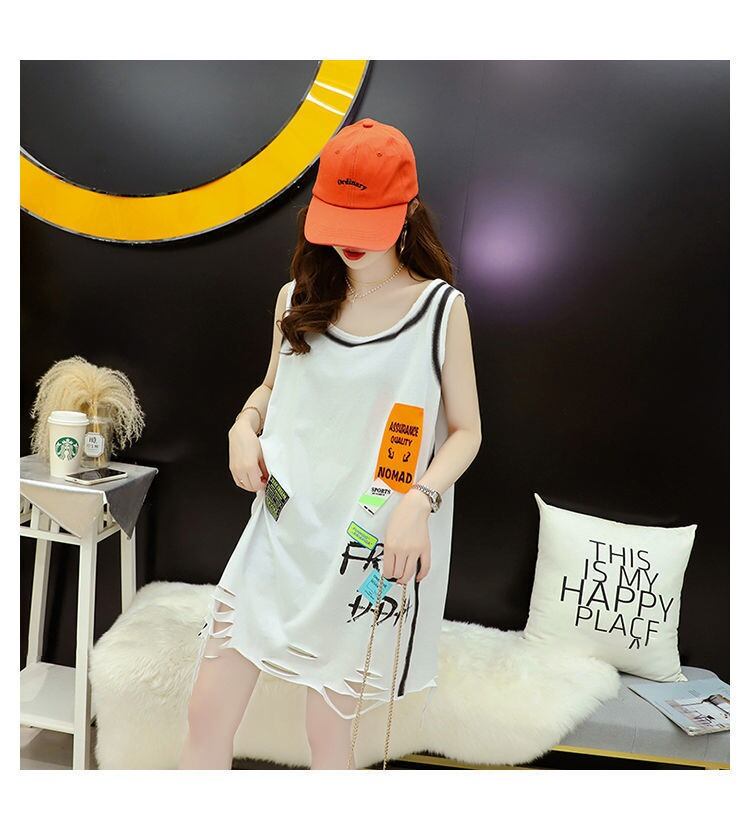 今季マストバイ ダメージ加工 デザイン性抜群 プリント全2色 ノースリーブ Tシャツ カットソー＜F-9141＞