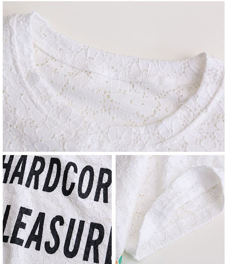 美人度アップ 透かし彫り レース ルーズ 半袖 Tシャツ ＜F-8671＞