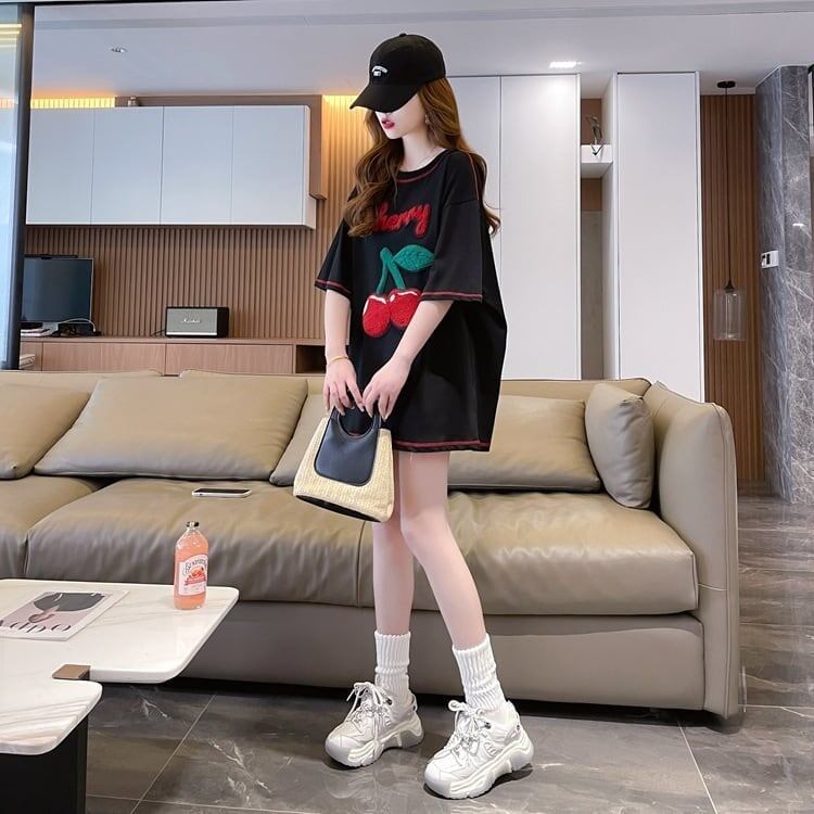 おすすめ新作 Tシャツ チェリー刺 ゆったり半袖＜F-2971＞