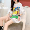 デザインセンス中空プリントTシャツルーズトップス<F-2877>