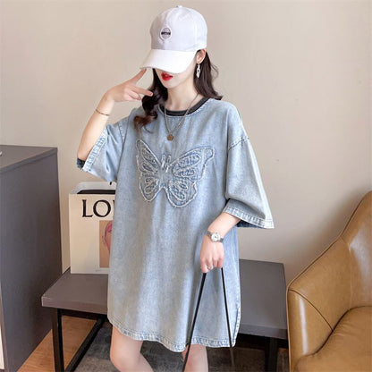 【半額！期間限定！！】数量限定 アバンギャルド 上品 ルーズ デニム 半袖TシャツF-8801