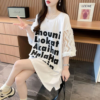ファッション 切り替え 個性派 プリント 3色選択 半袖Tシャツ＜F-8548＞