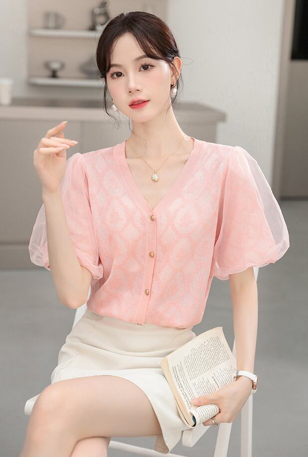 新商品 好感度UP 上質 パフスリーブ 全2色 ニット半袖カーディガンF-8817