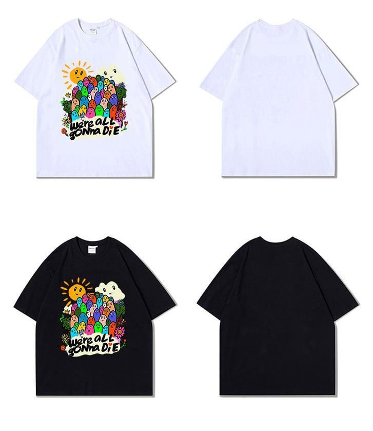 スタイルアップ効果抜群 キュート カジュアル ルーズ プリント全6色 半袖TシャツF-8970