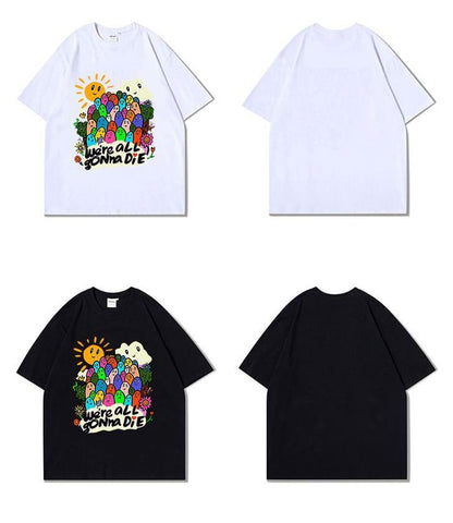 スタイルアップ効果抜群 キュート カジュアル ルーズ プリント全6色 半袖TシャツF-8970
