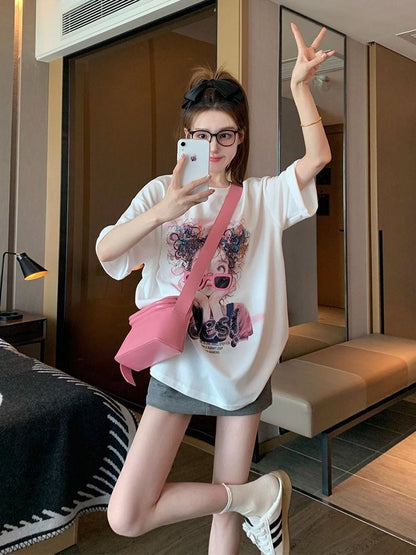 【半額！期間限定！！】大人可愛い上質 キュートプリント カジュアル 半袖Tシャツ＜F-8593＞