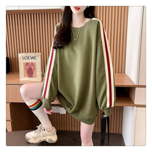【裏起毛】質感のいい 厚手ゆったりスウェット全3色 ストライプ柄 F-4687