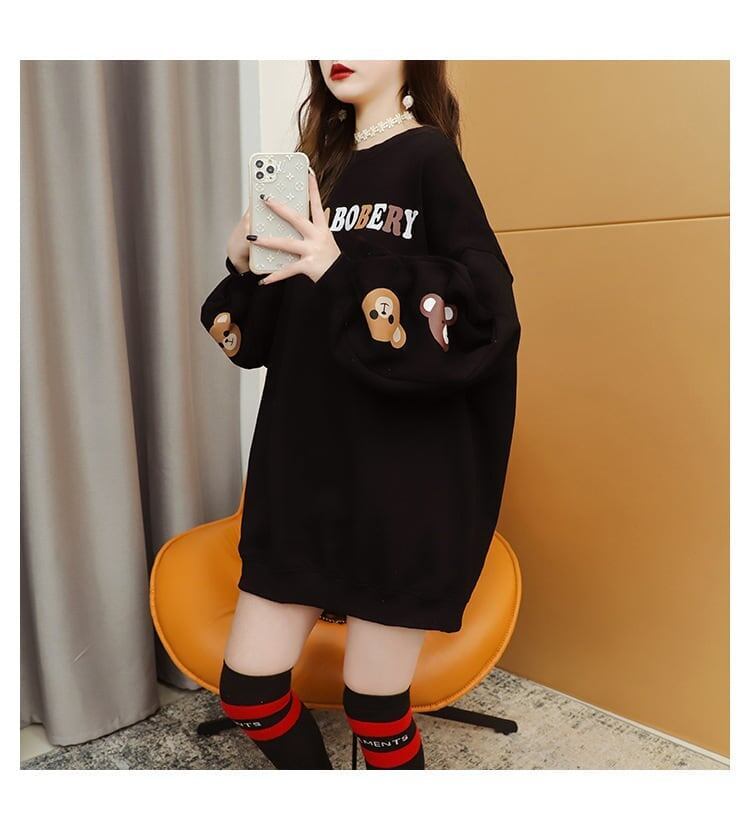 【半額！期間限定！！】韓国風ルーズラウンドネックミドル丈ファッション怠惰なトップス<F-5067>