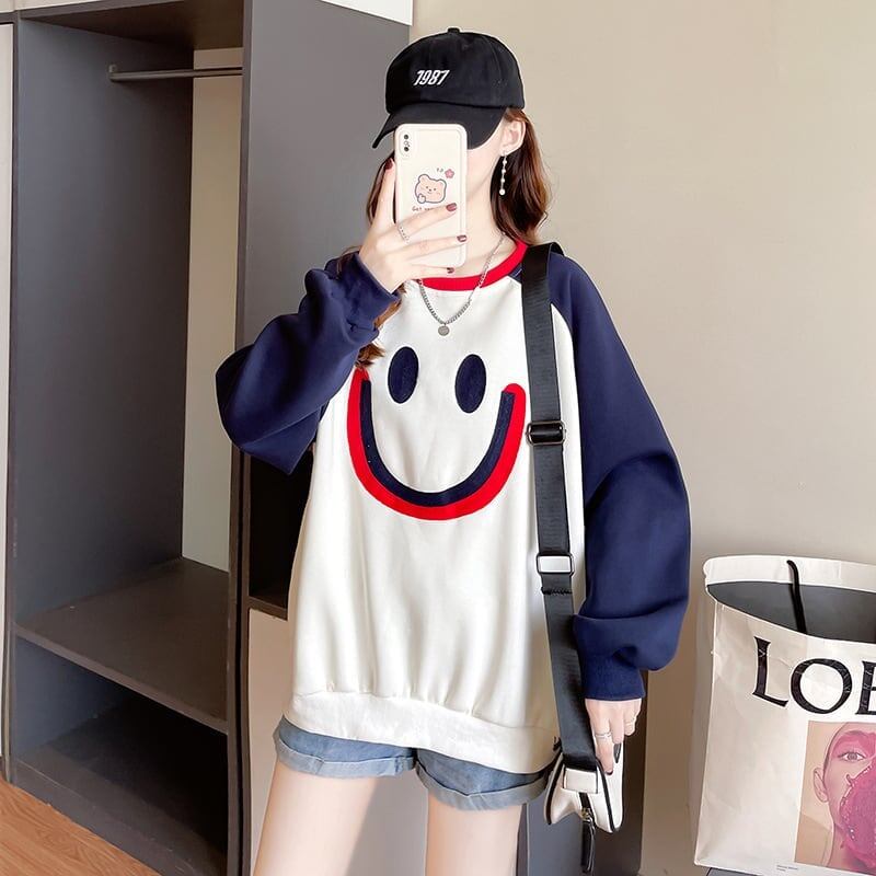 秋の新作スマイル長袖Tシャツトップス<F-5028>