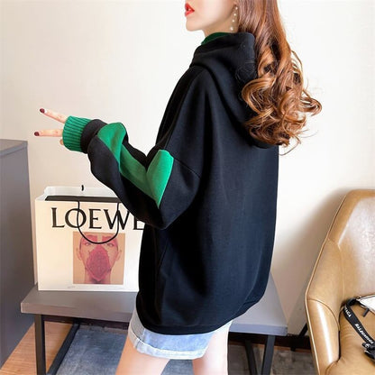 スタイルアップ配色ベア切り替え裏起毛フード付きパーカー二色あり＜F-4061＞