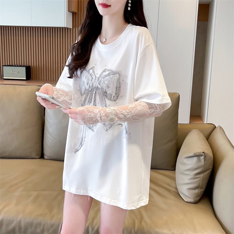 話題沸騰中 レイヤード風 美人度アップ ルーズ Tシャツ ＜F-8707＞