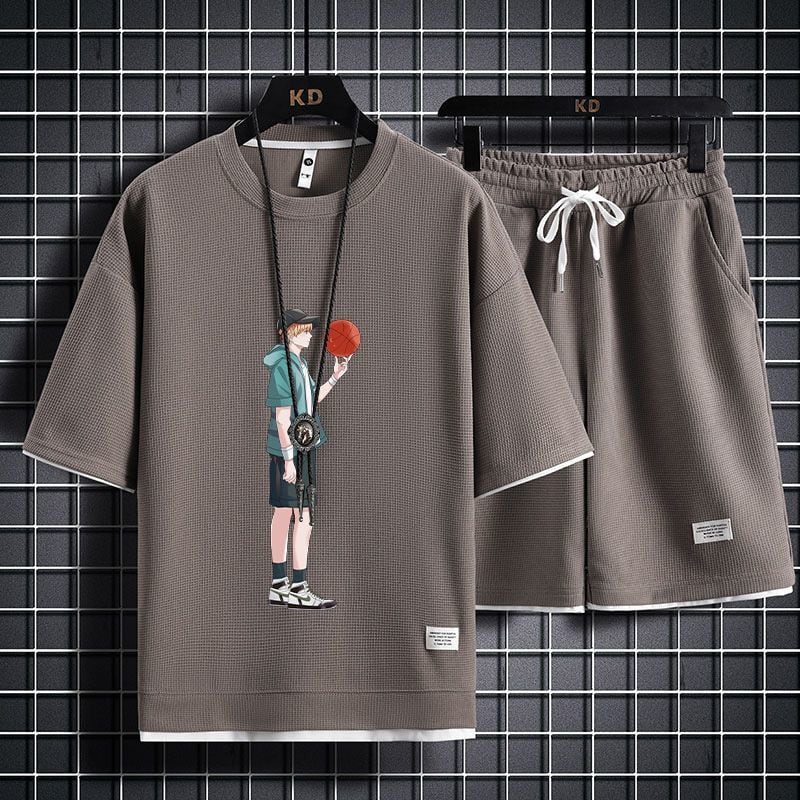 男女兼用 上質 プリント Tシャツ & ショーツ セットアップ F-7062